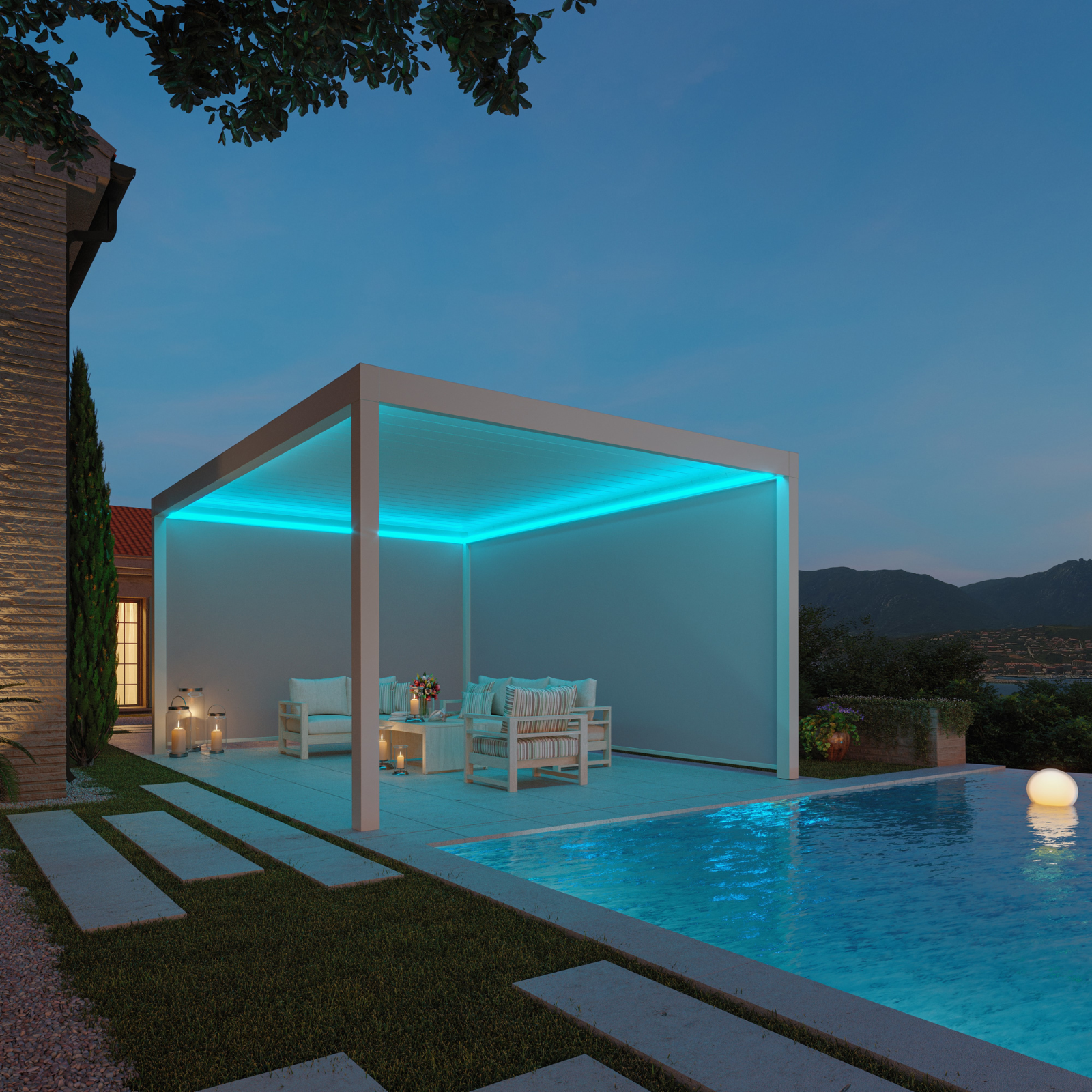 BRISA 5M X 3M LUXURY FREE STANDING MOTORISED PERGOLA WITH AUTO BLINDS INCLUDING DELIVERY & INSTALLATION