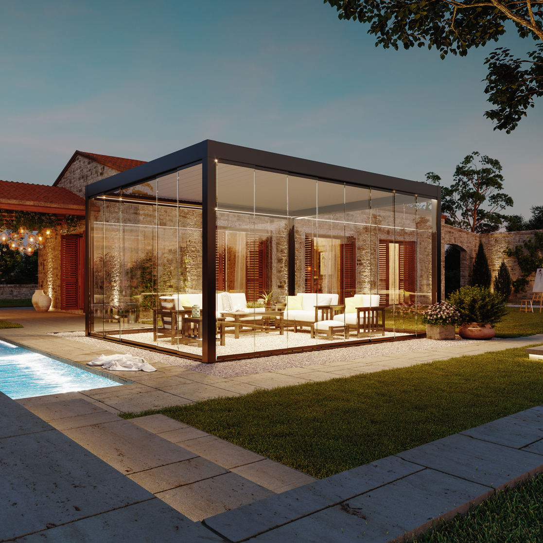 BRISA 5M X 4M LUXURY FREE STANDING MOTORISED PERGOLA WITH GLAZING INCLUDING DELIVERY & INSTALLATION